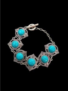 Vintage Turquoise Silver-Tone Link Bracelet